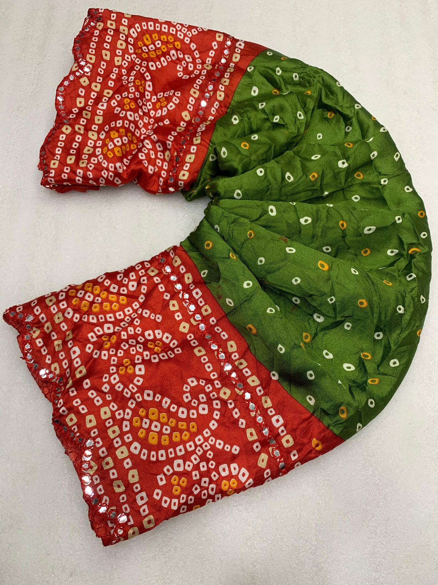 Beautiful Soft Moss Crush Bandhani Printed Sarees with Foil Mirror Work