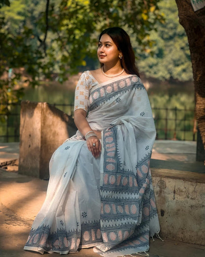 Elegant Digital Print Linen Saree with Blouse – 6.3 Mtr (Single Colour Catalog)