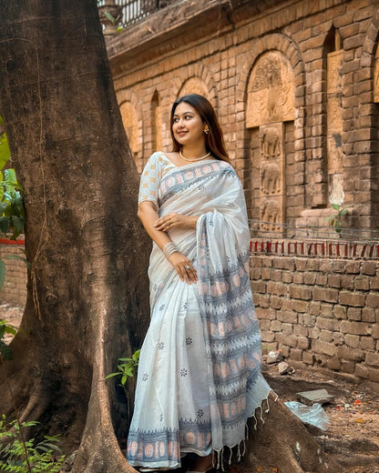 Elegant Digital Print Linen Saree with Blouse – 6.3 Mtr (Single Colour Catalog)