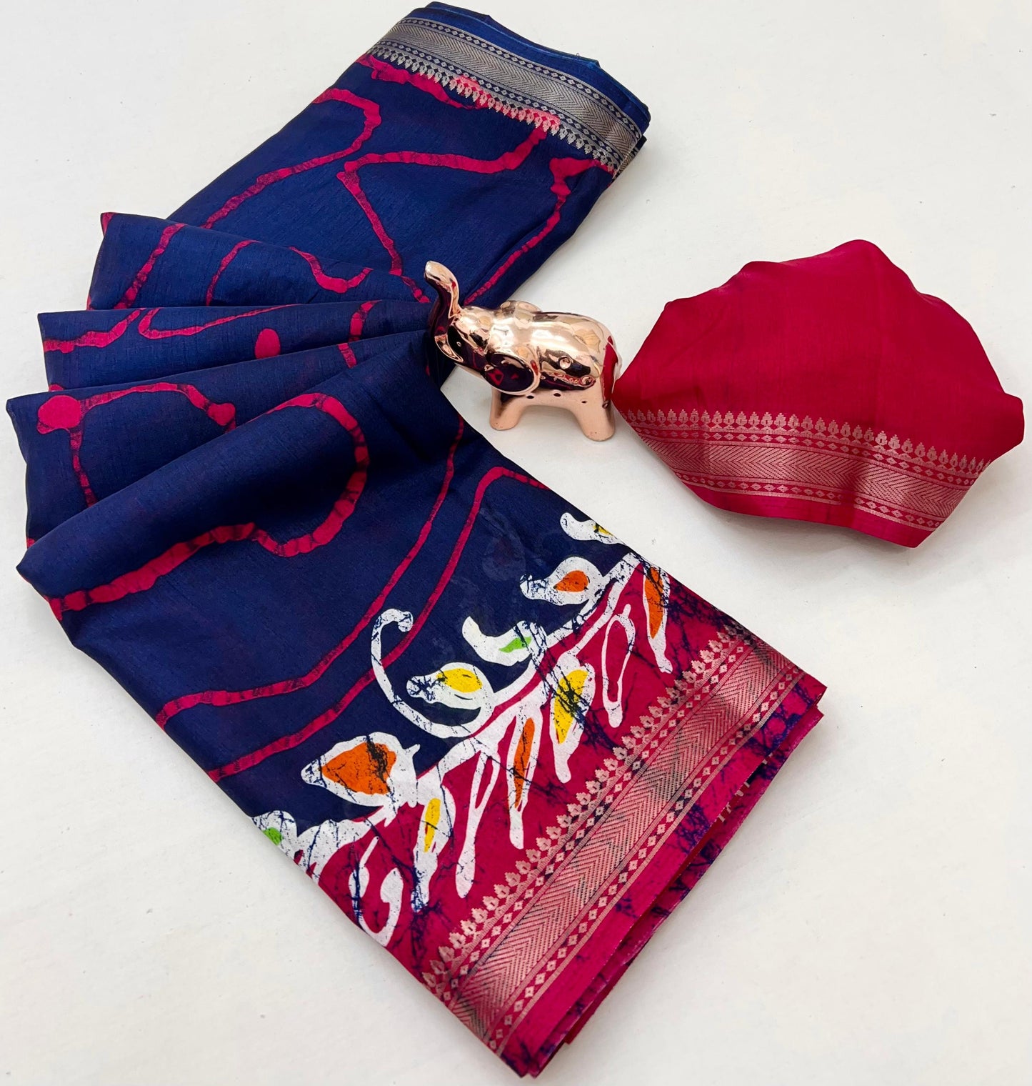 Soft poly silk Saree with Kalamkari Prints & Contrast Zari Border – With Running Blouse