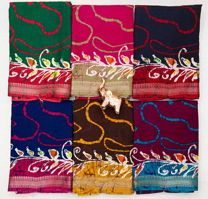Soft poly silk Saree with Kalamkari Prints & Contrast Zari Border – With Running Blouse