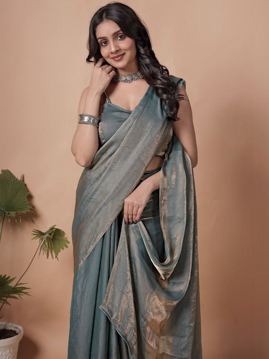 Steel Blue Fendy Chiffon Saree - Pallu Detail