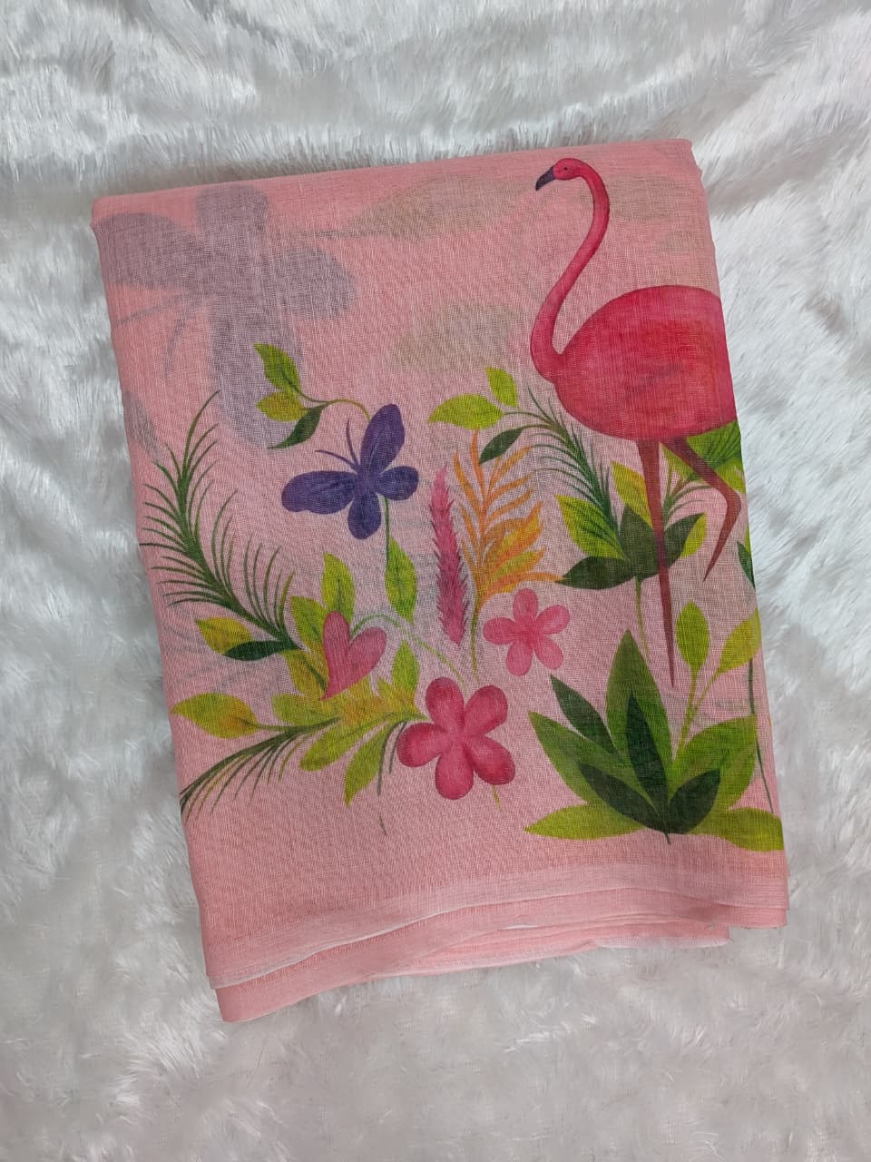 Blush Pink Digitally Printed Linen Saree - Border Detail