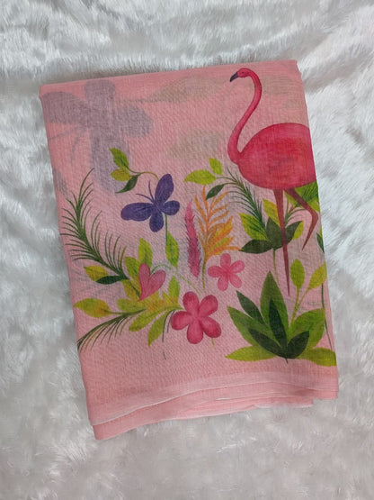 Blush Pink Digitally Printed Linen Saree - Border Detail