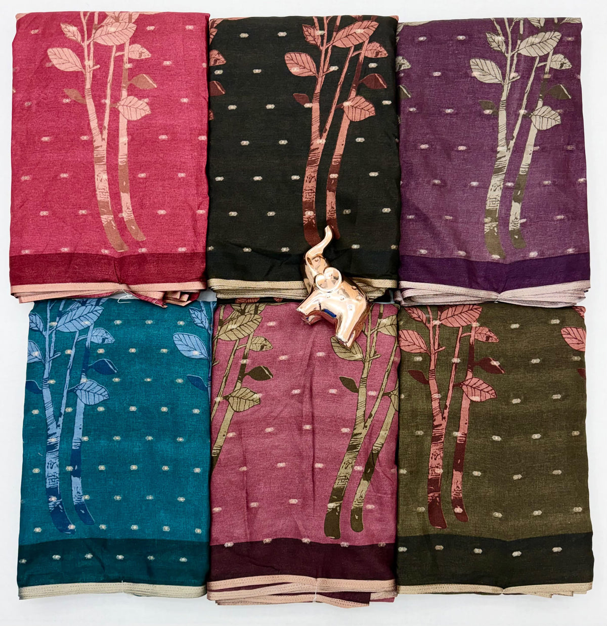 Tussar Silk Saree with Botanical Leaf Motifs and Contrast Border, 6.3 Metres with Running Blouse for Elegant Office Wear