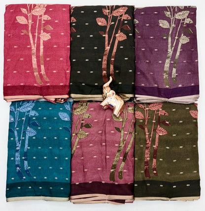 Tussar Silk Saree with Botanical Leaf Motifs and Contrast Border, 6.3 Metres with Running Blouse for Elegant Office Wear