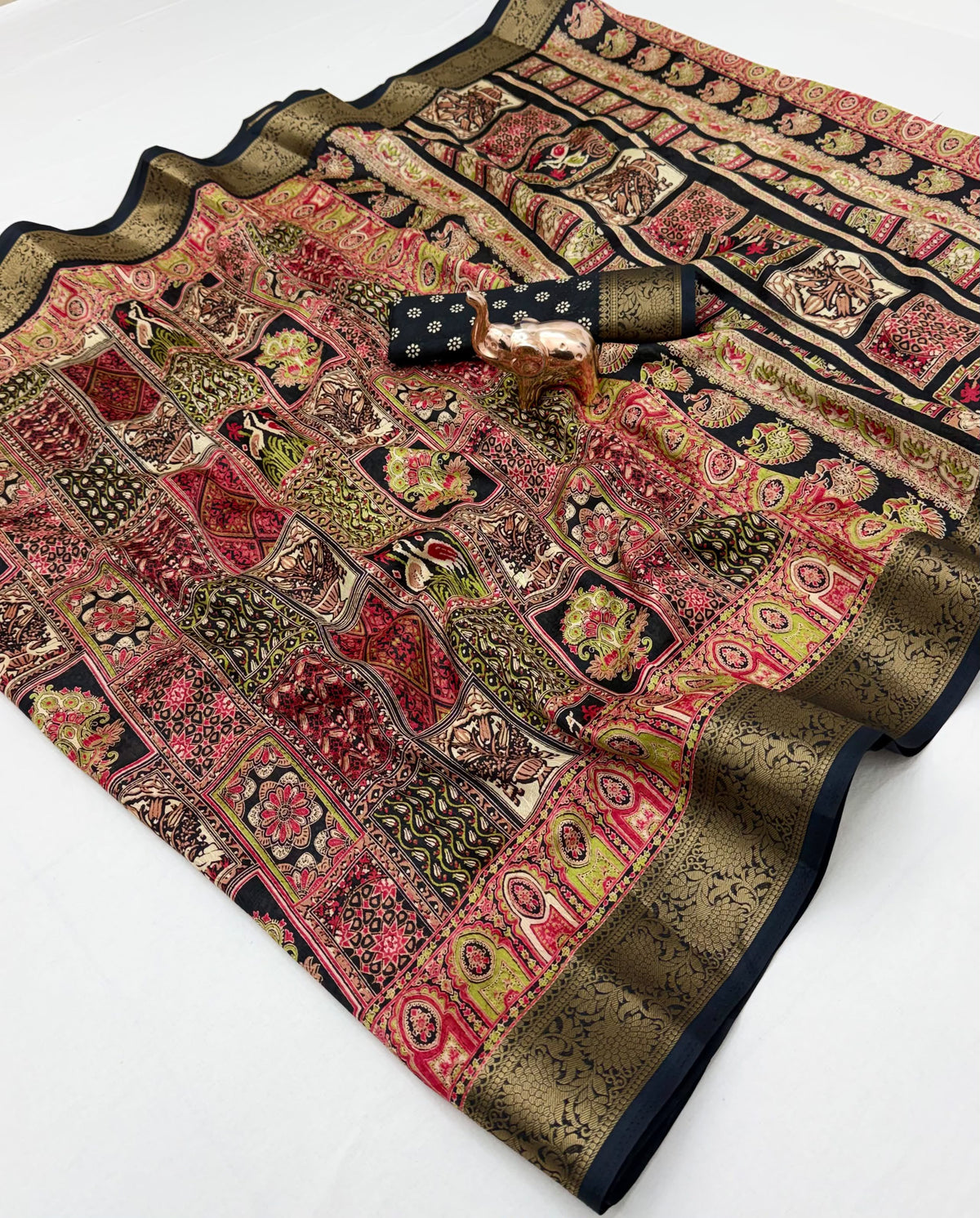 Ivory Dola silk saree with multicolour motifs and coordinating running blouse