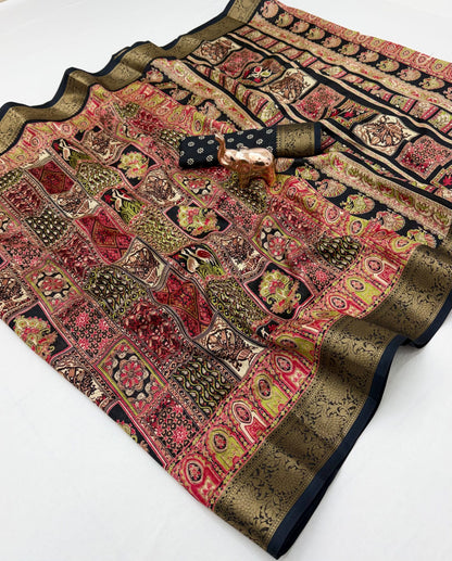 Ivory Dola silk saree with multicolour motifs and coordinating running blouse