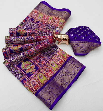 Teal green Dola silk saree spread with ornate border and traditional motifs