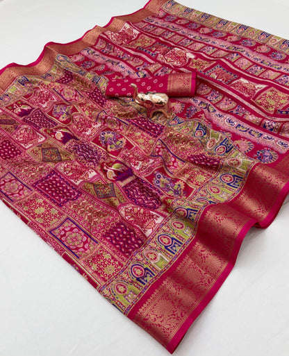 Dola Silk Saree with Multicolour Traditional Motifs and Ornate Border, 6.3 Metres with Running Blouse for Festive Wear
