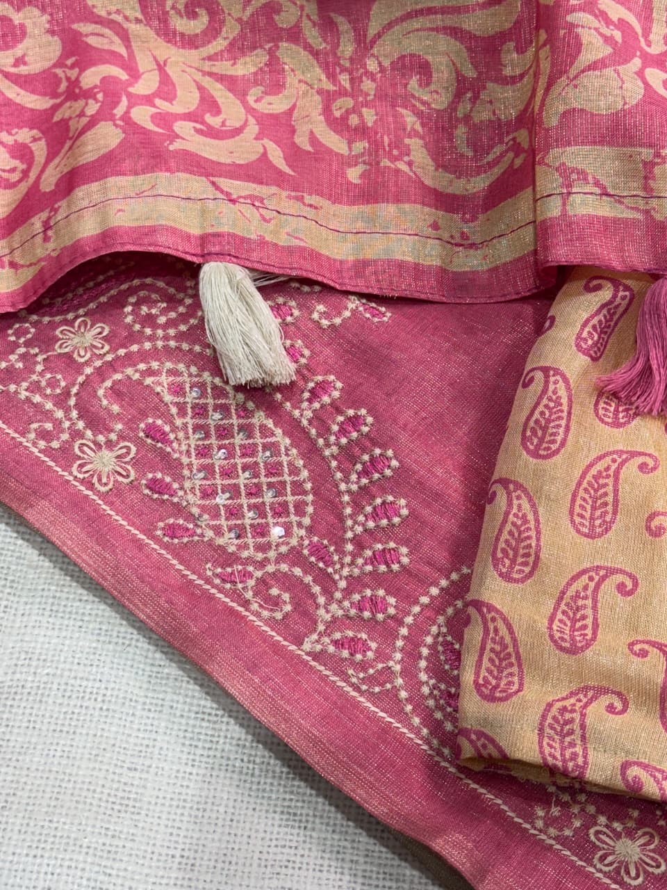Cotton Printed Saree with Embroidered Sequin Border, Tassel Pallu and Running Blouse for Festive Occasions
