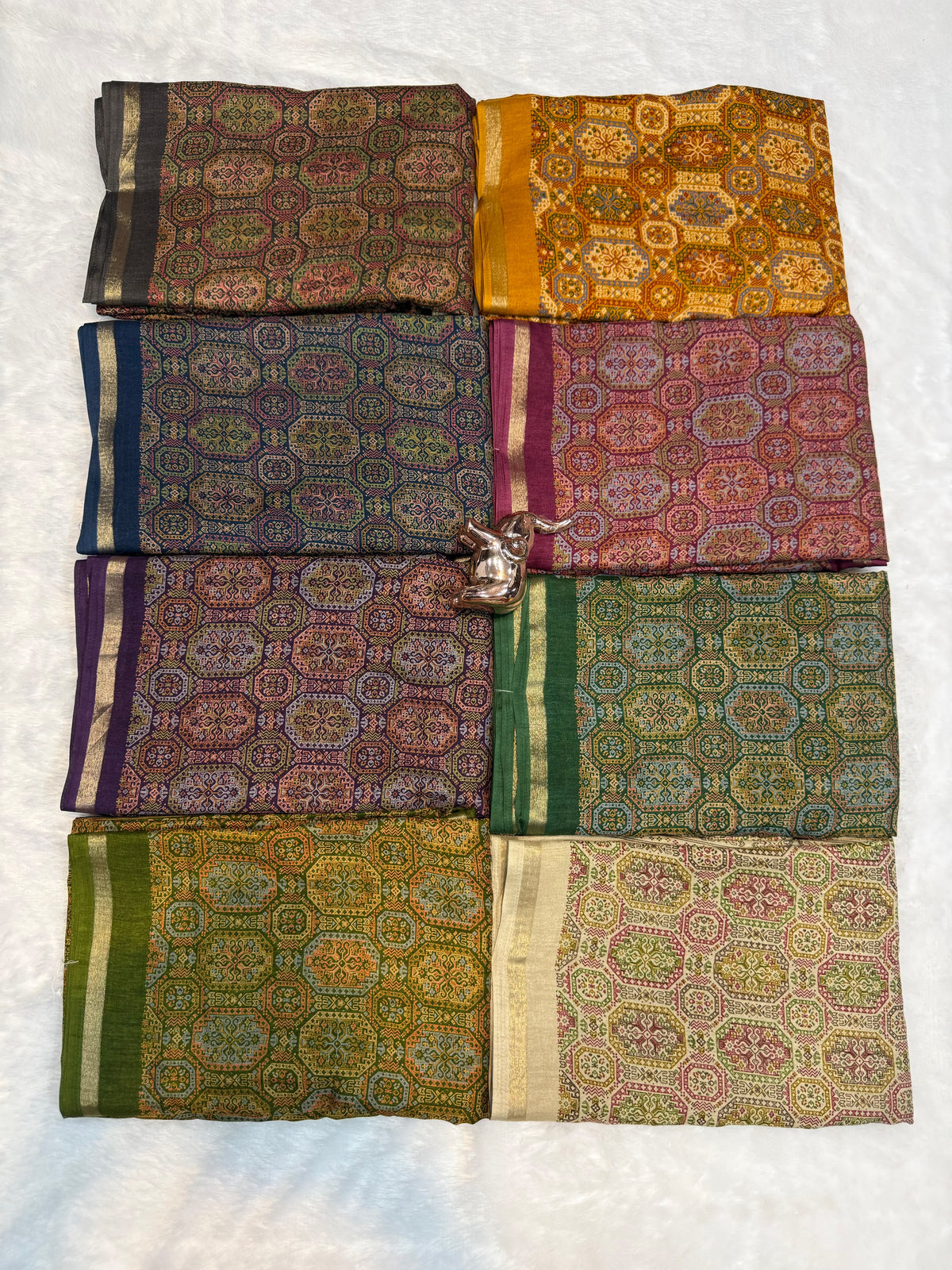 Tussar Saree with Kashmiri-Inspired Geometric Motifs, Gold-Tone Border and Running Blouse for Festive Occasions