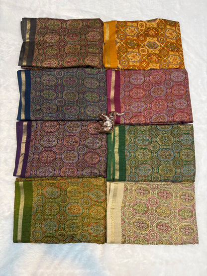 Tussar Saree with Kashmiri-Inspired Geometric Motifs, Gold-Tone Border and Running Blouse for Festive Occasions