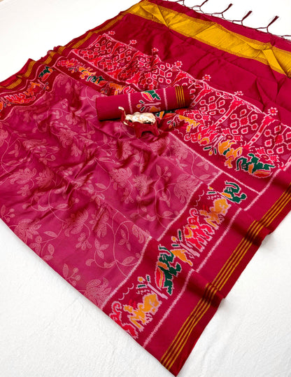 Viscose Saree with Floral Design, Multicolour Animal Motif Border and Running Blouse for Festive Wear, 6.3 Metres