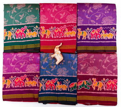 Viscose Saree with Floral Design, Multicolour Animal Motif Border and Running Blouse for Festive Wear, 6.3 Metres