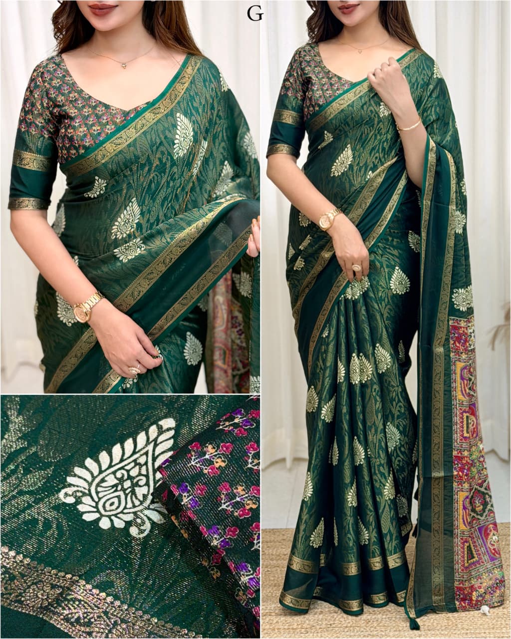 Cotton Jacquard Saree with Traditional Motifs, Decorative Border and Multicolour Pallu with Running Blouse for Festive Wear