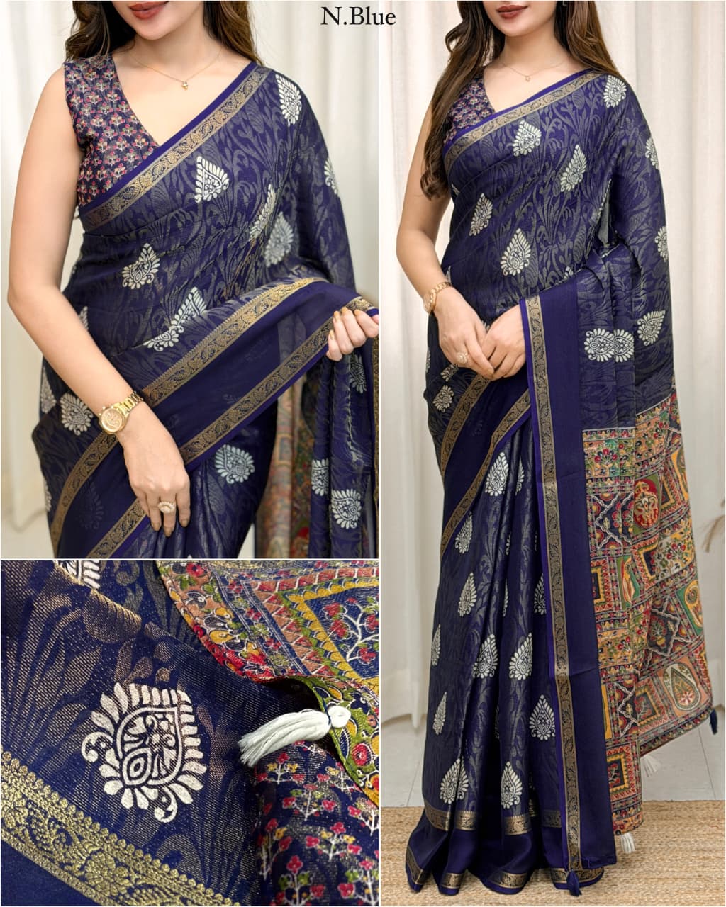 Cotton Jacquard Saree with Traditional Motifs, Decorative Border and Multicolour Pallu with Running Blouse for Festive Wear