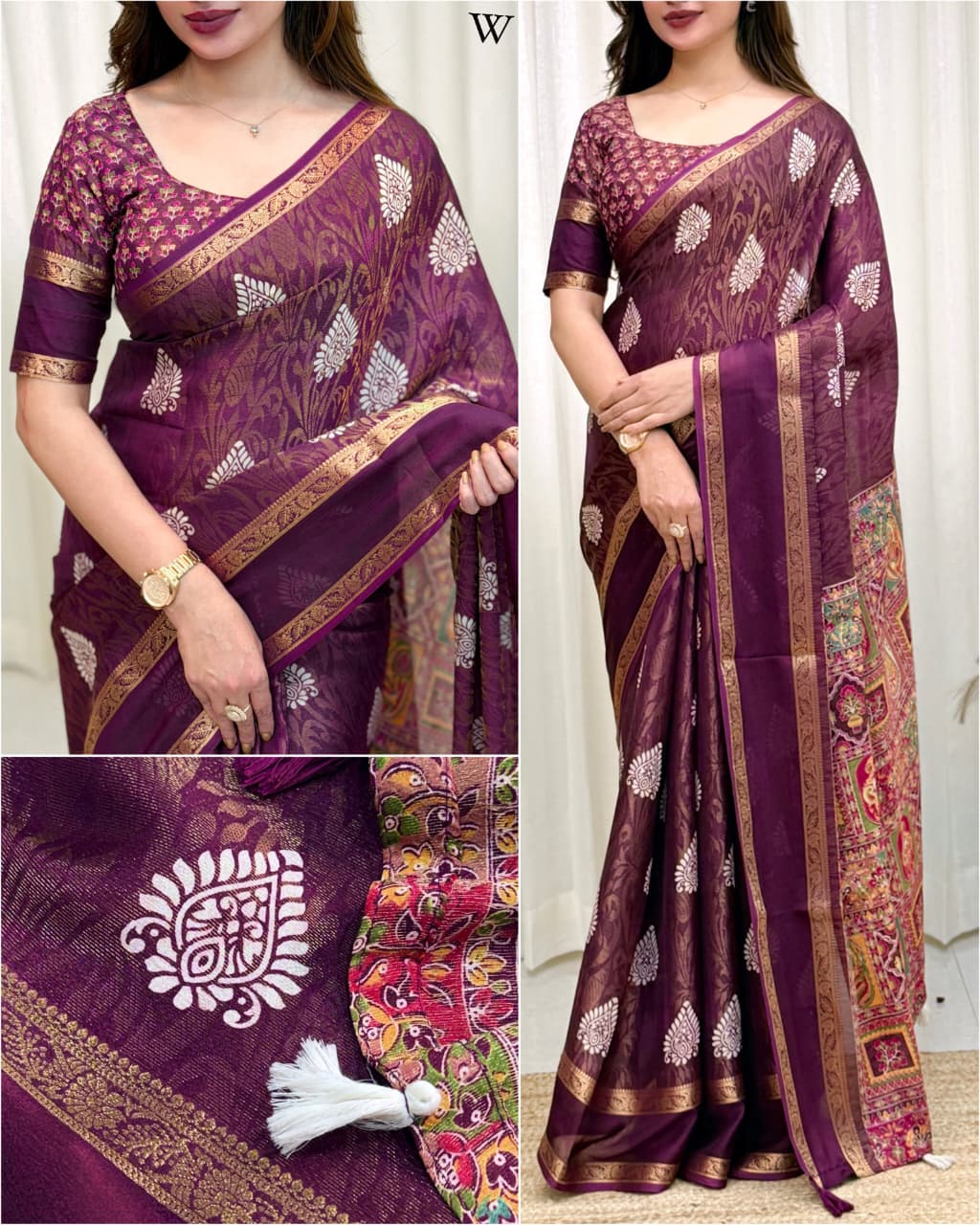 Cotton Jacquard Saree with Traditional Motifs, Decorative Border and Multicolour Pallu with Running Blouse for Festive Wear