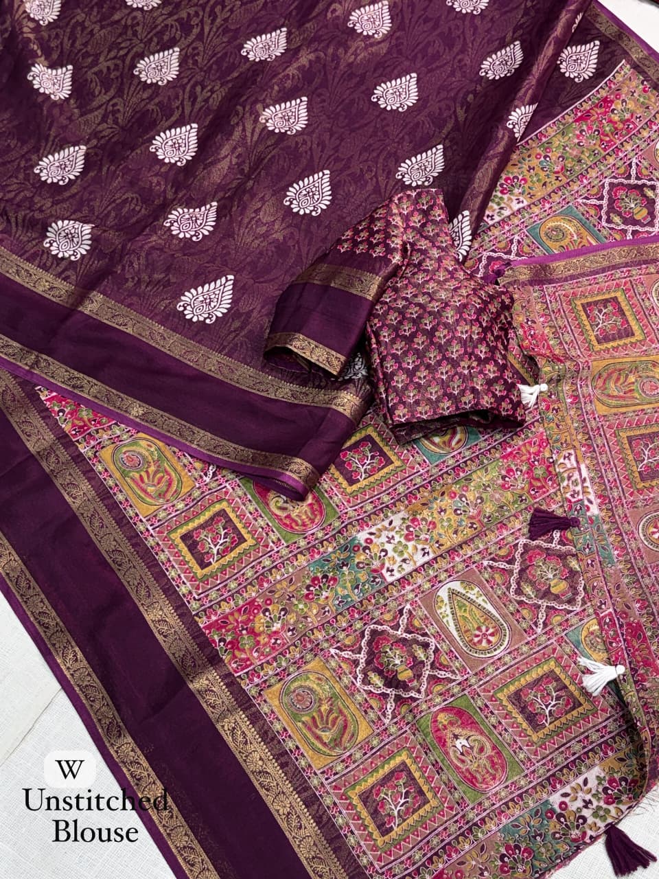 Cotton Jacquard Saree with Traditional Motifs, Decorative Border and Multicolour Pallu with Running Blouse for Festive Wear