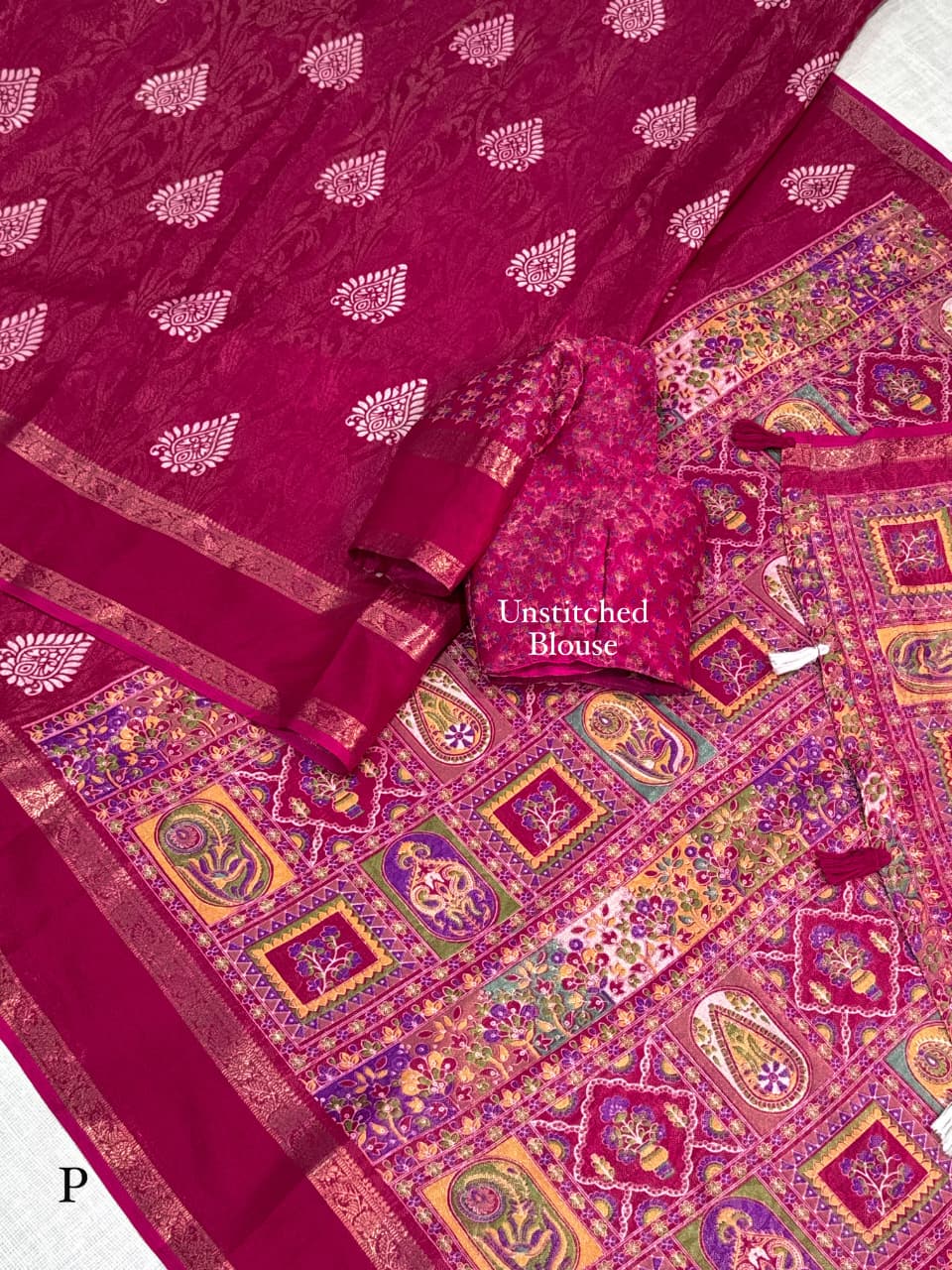 Cotton Jacquard Saree with Traditional Motifs, Decorative Border and Multicolour Pallu with Running Blouse for Festive Wear
