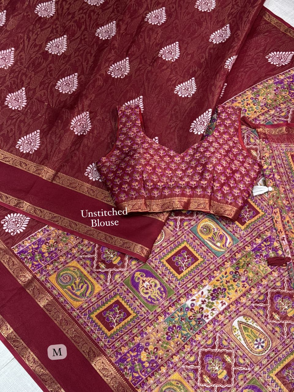 Cotton Jacquard Saree with Traditional Motifs, Decorative Border and Multicolour Pallu with Running Blouse for Festive Wear