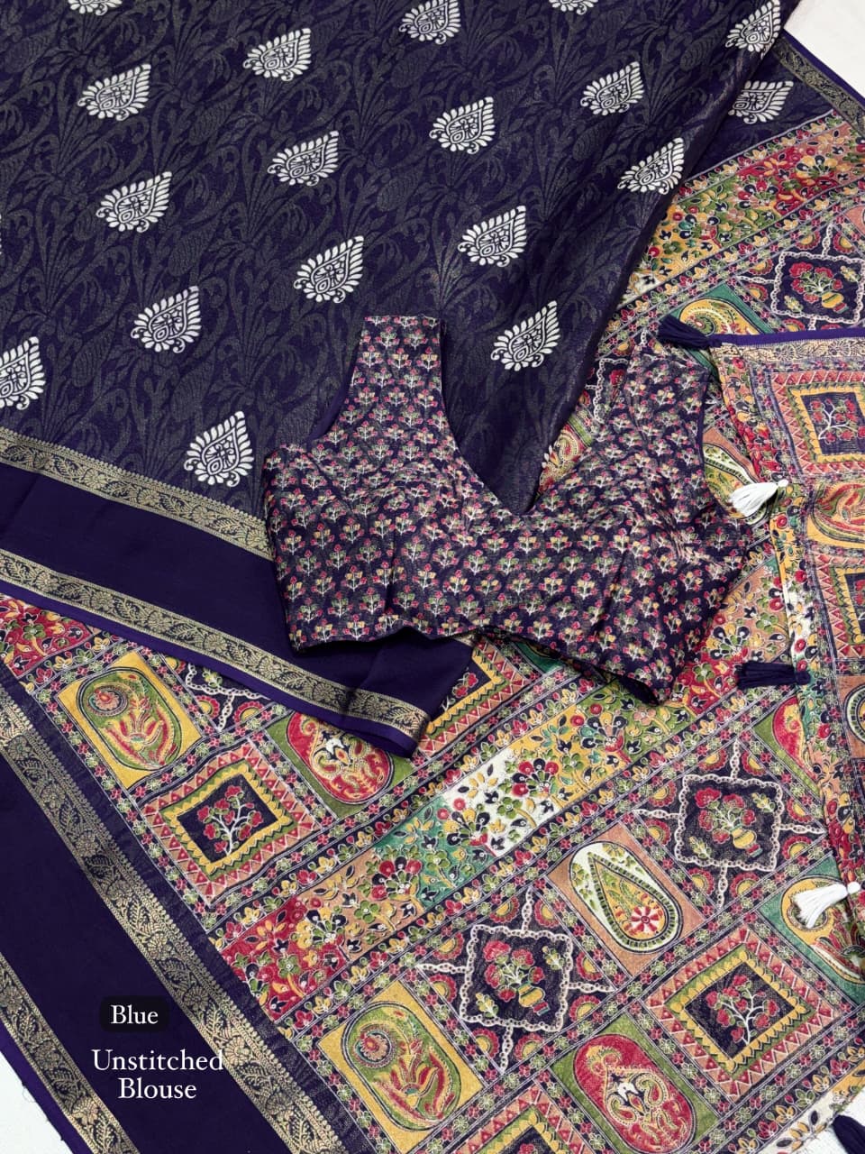 Cotton Jacquard Saree with Traditional Motifs, Decorative Border and Multicolour Pallu with Running Blouse for Festive Wear