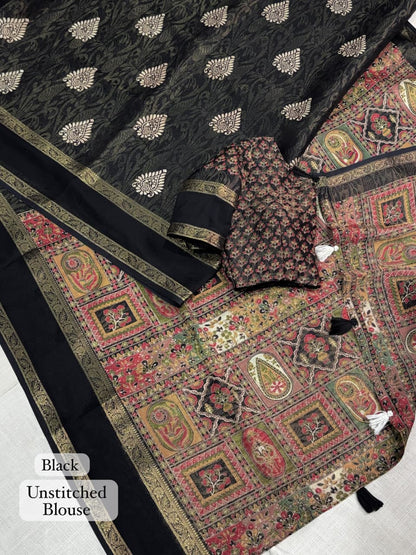 Cotton Jacquard Saree with Traditional Motifs, Decorative Border and Multicolour Pallu with Running Blouse for Festive Wear