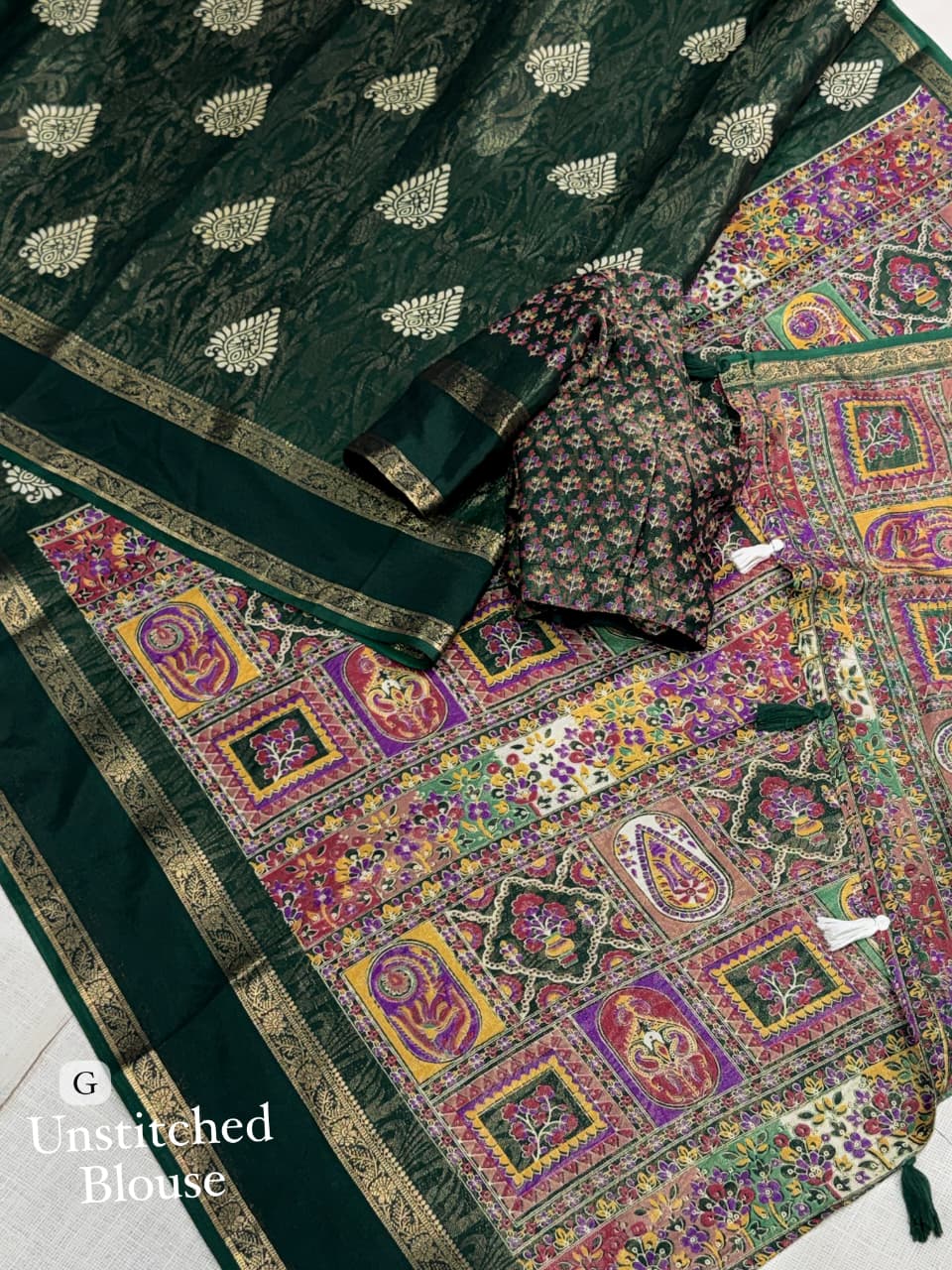 Cotton Jacquard Saree with Traditional Motifs, Decorative Border and Multicolour Pallu with Running Blouse for Festive Wear
