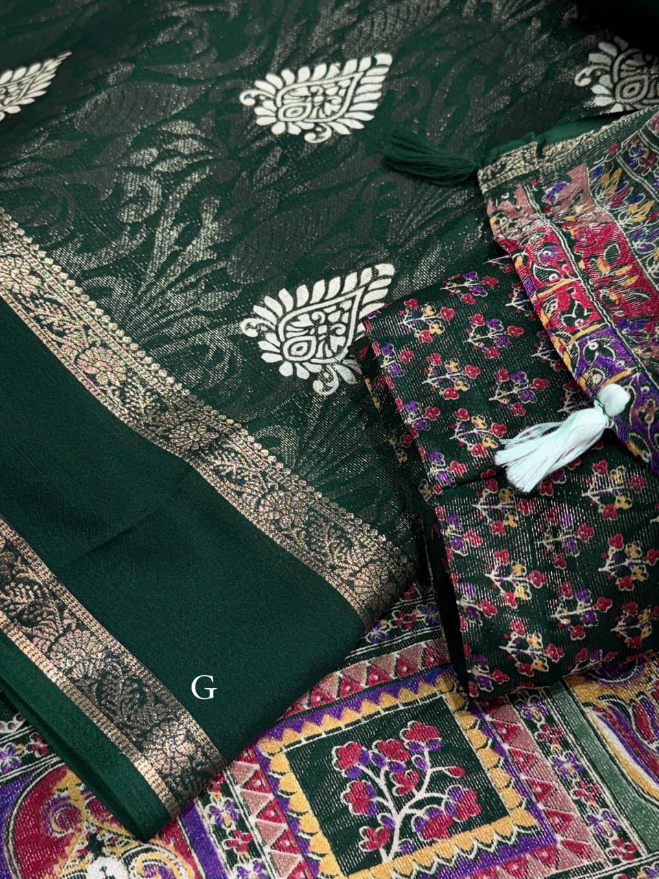 Cotton Jacquard Saree with Traditional Motifs, Decorative Border and Multicolour Pallu with Running Blouse for Festive Wear