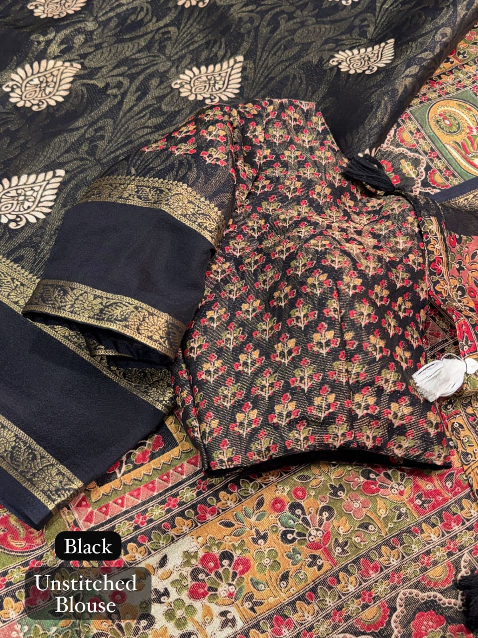 Cotton Jacquard Saree with Traditional Motifs, Decorative Border and Multicolour Pallu with Running Blouse for Festive Wear