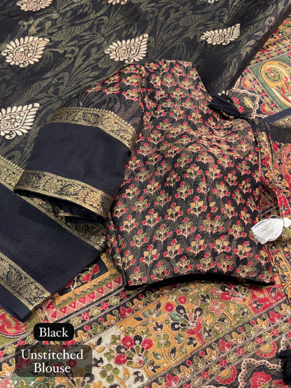 Cotton Jacquard Saree with Traditional Motifs, Decorative Border and Multicolour Pallu with Running Blouse for Festive Wear