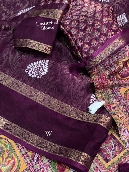 Cotton Jacquard Saree with Traditional Motifs, Decorative Border and Multicolour Pallu with Running Blouse for Festive Wear