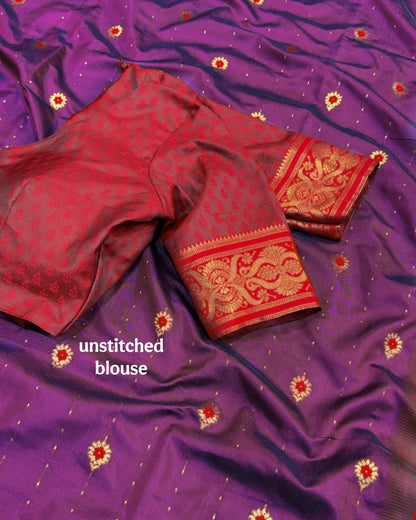 Viscose Silk Jacquard Saree with Floral Buti, Contrast Border & Running Blouse for Festive and Wedding Celebrations