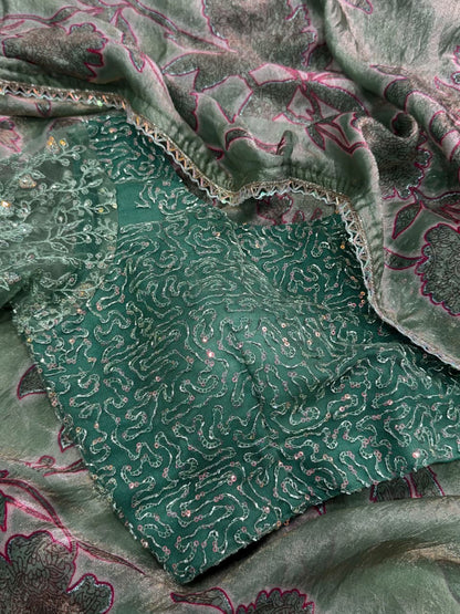 Pure NC Fandy Satin Floral Saree with Decorative Border and Running Blouse for Festive Celebrations and Party Wear