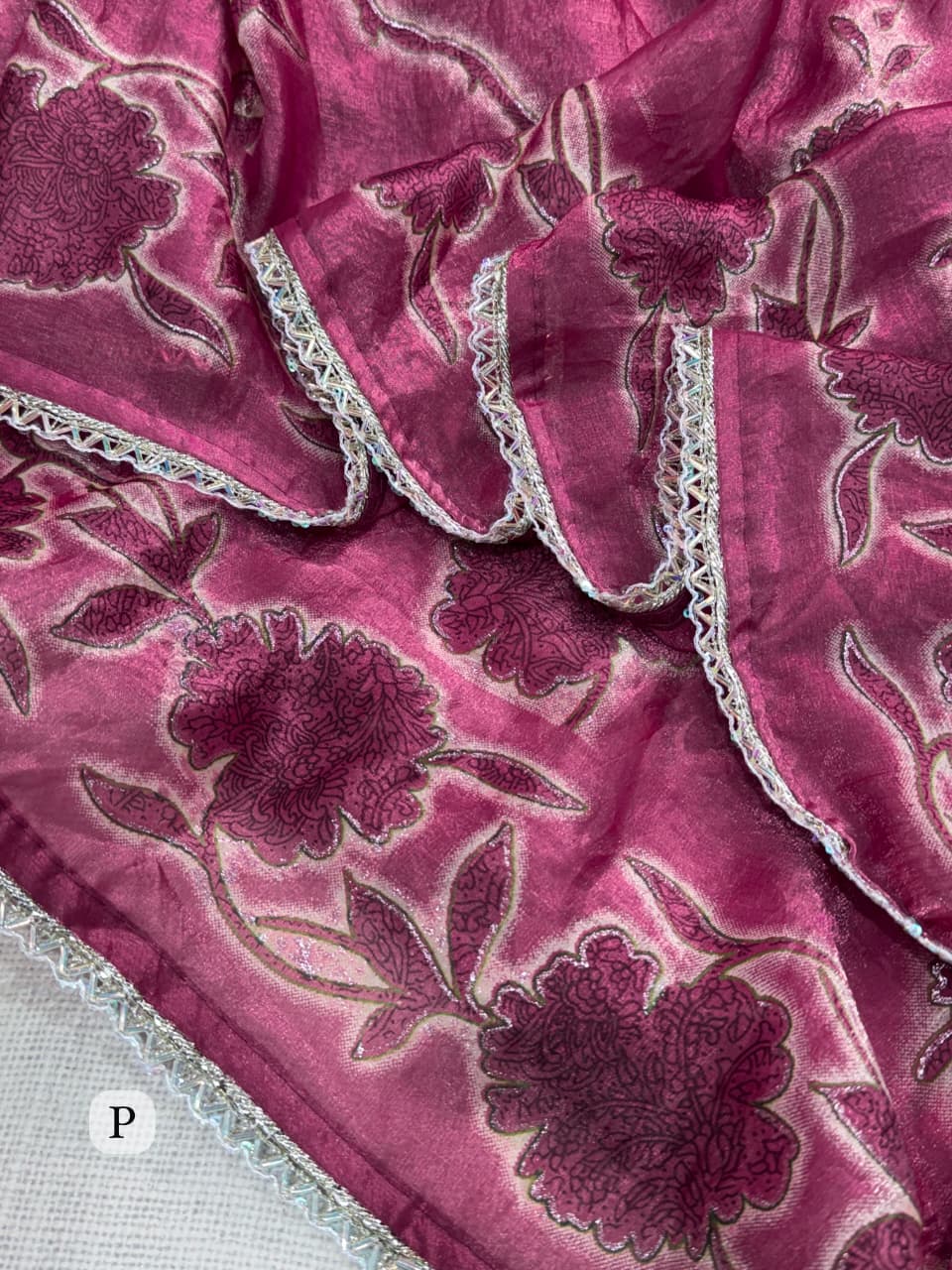 Pure NC Fandy Satin Floral Saree with Decorative Border and Running Blouse for Festive Celebrations and Party Wear