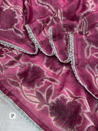 Pure NC Fandy Satin Floral Saree with Decorative Border and Running Blouse for Festive Celebrations and Party Wear