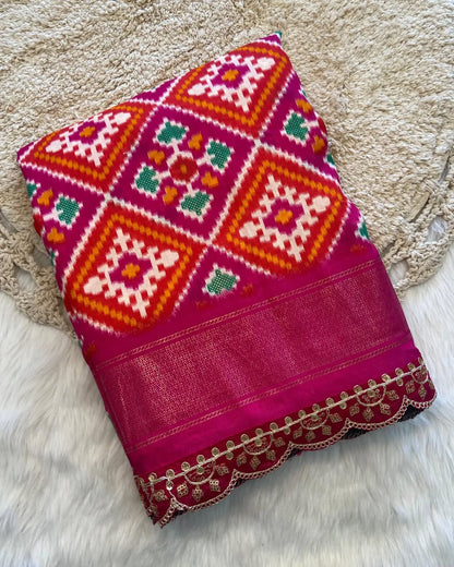 Very very pretty soft silk sarees with all over eye catchy ikkath prints with awesome two sides printed border - Swaraas
