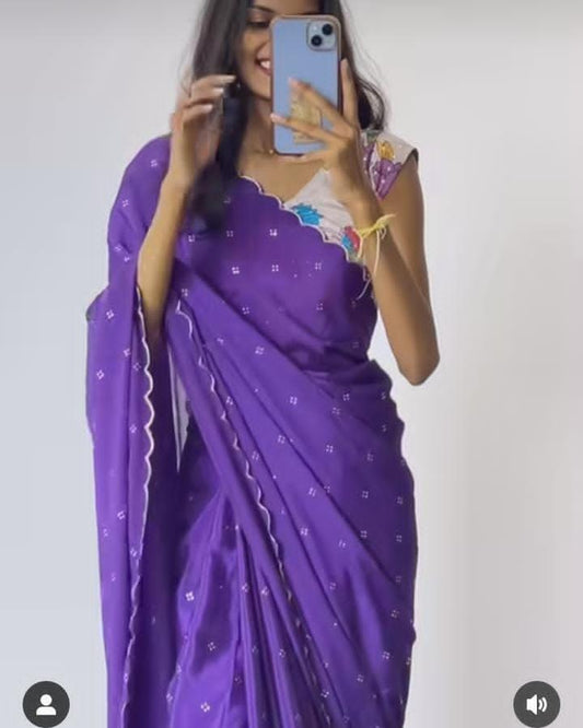 Soft Chinnon Silk Fabric Along With Designer Mukaish Work In Saree  | swaraas | saree