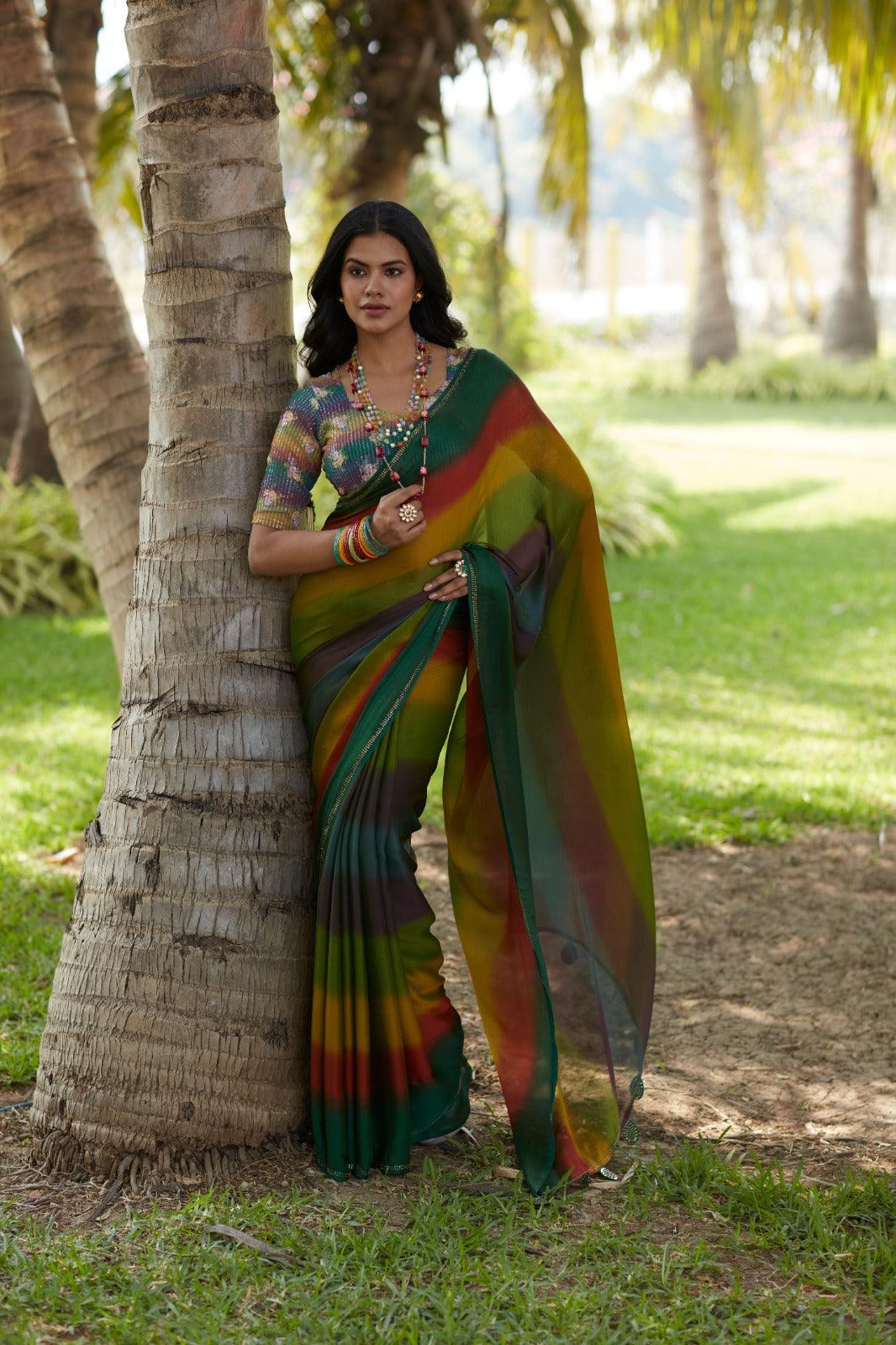 Aruna - 3d | velvet chiffon saree with digital print sequence.