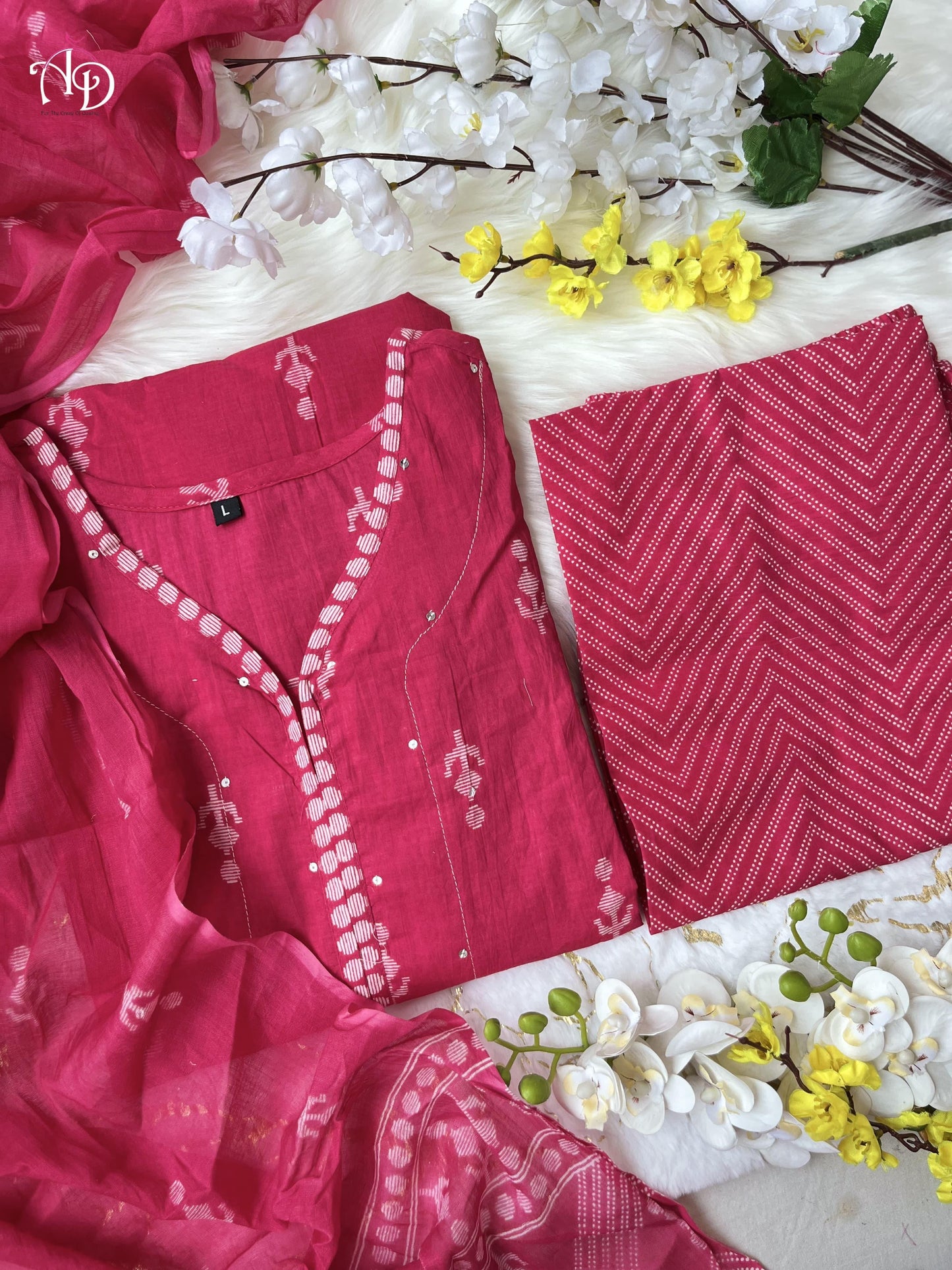 Beutiful Pure Cotton aline Kurta set with Block print Stylish Front  Cotton Pent With Pure Mul Cotton DUPPTA