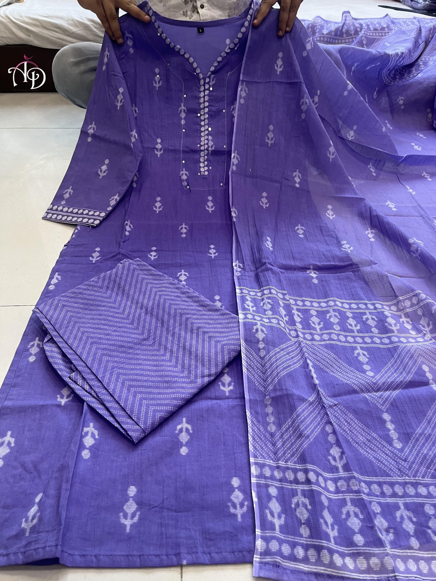 Beutiful Pure Cotton aline Kurta set with Block print Stylish Front  Cotton Pent With Pure Mul Cotton DUPPTA