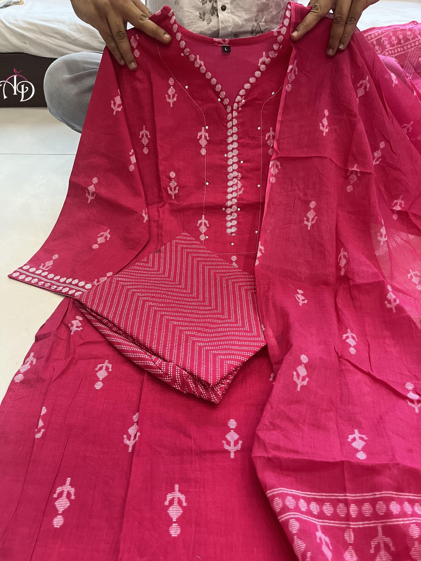 Beutiful Pure Cotton aline Kurta set with Block print Stylish Front  Cotton Pent With Pure Mul Cotton DUPPTA