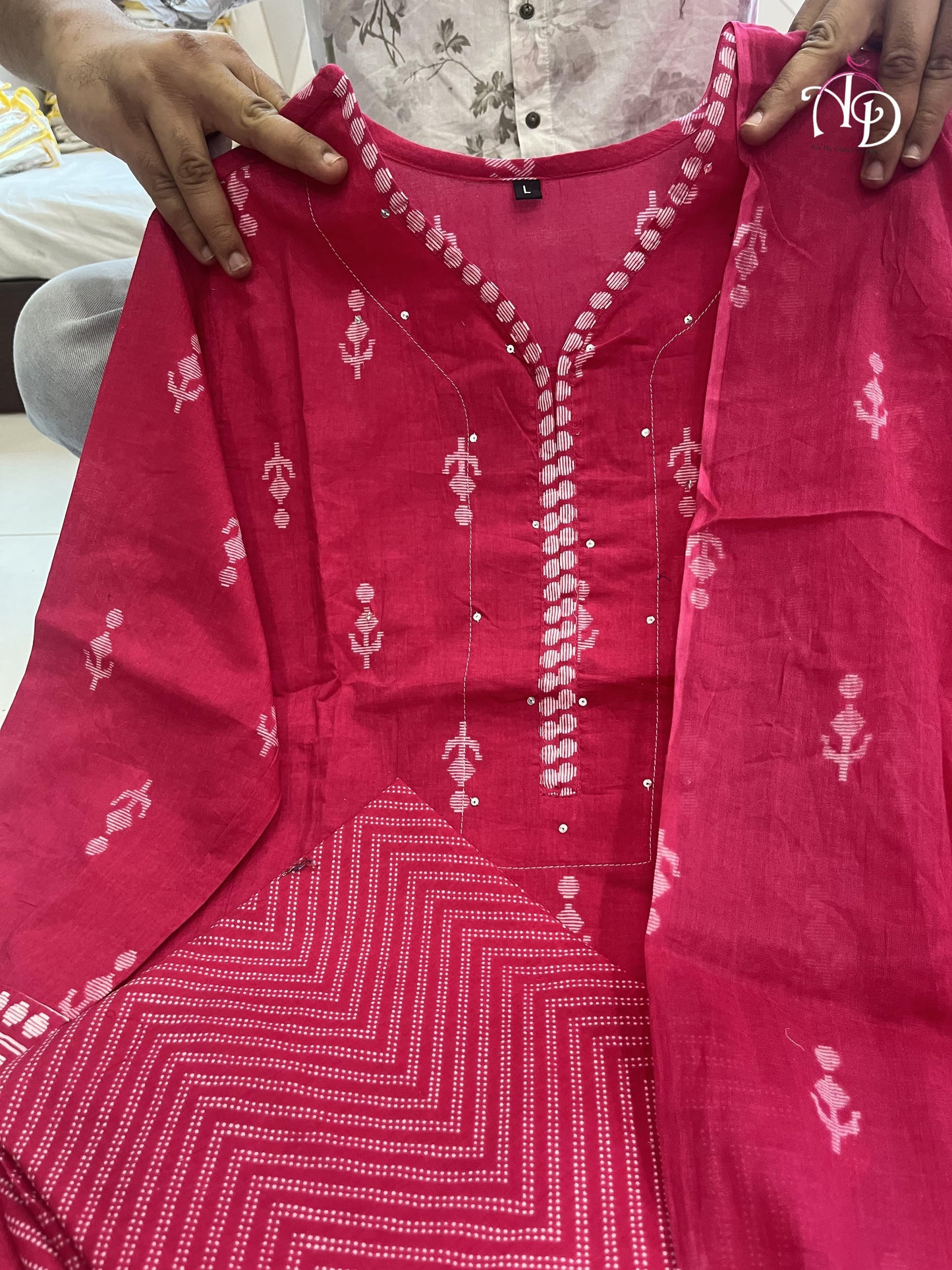 Beutiful Pure Cotton aline Kurta set with Block print Stylish Front  Cotton Pent With Pure Mul Cotton DUPPTA