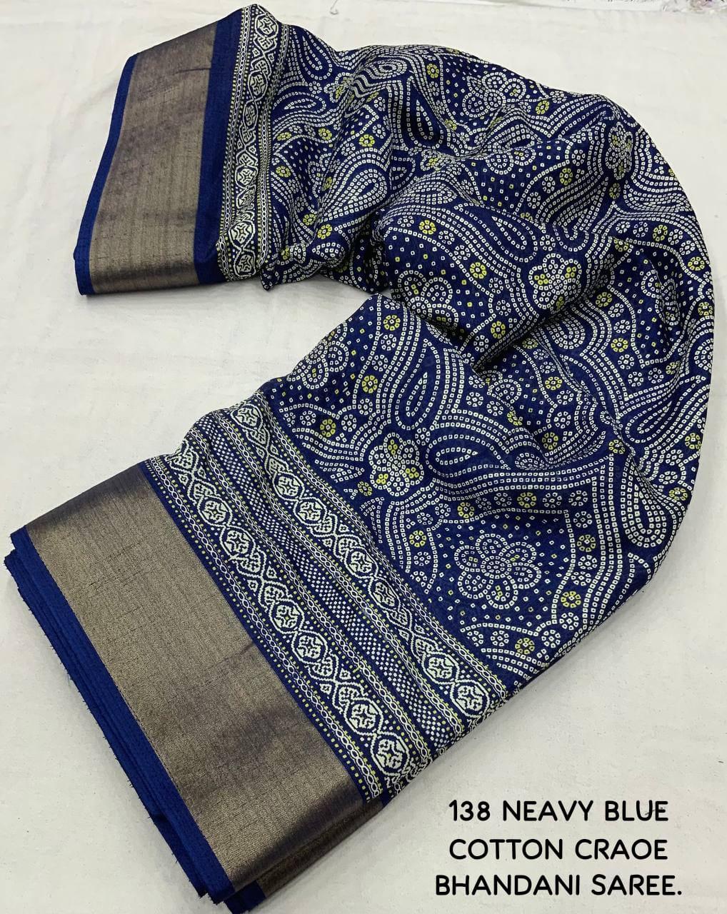 soft cotton crape Saree with bandhni prints and jaripattu woven border