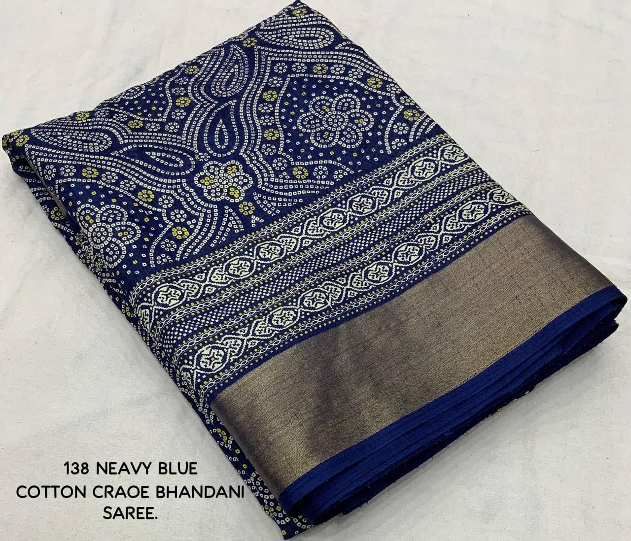 soft cotton crape Saree with bandhni prints and jaripattu woven border