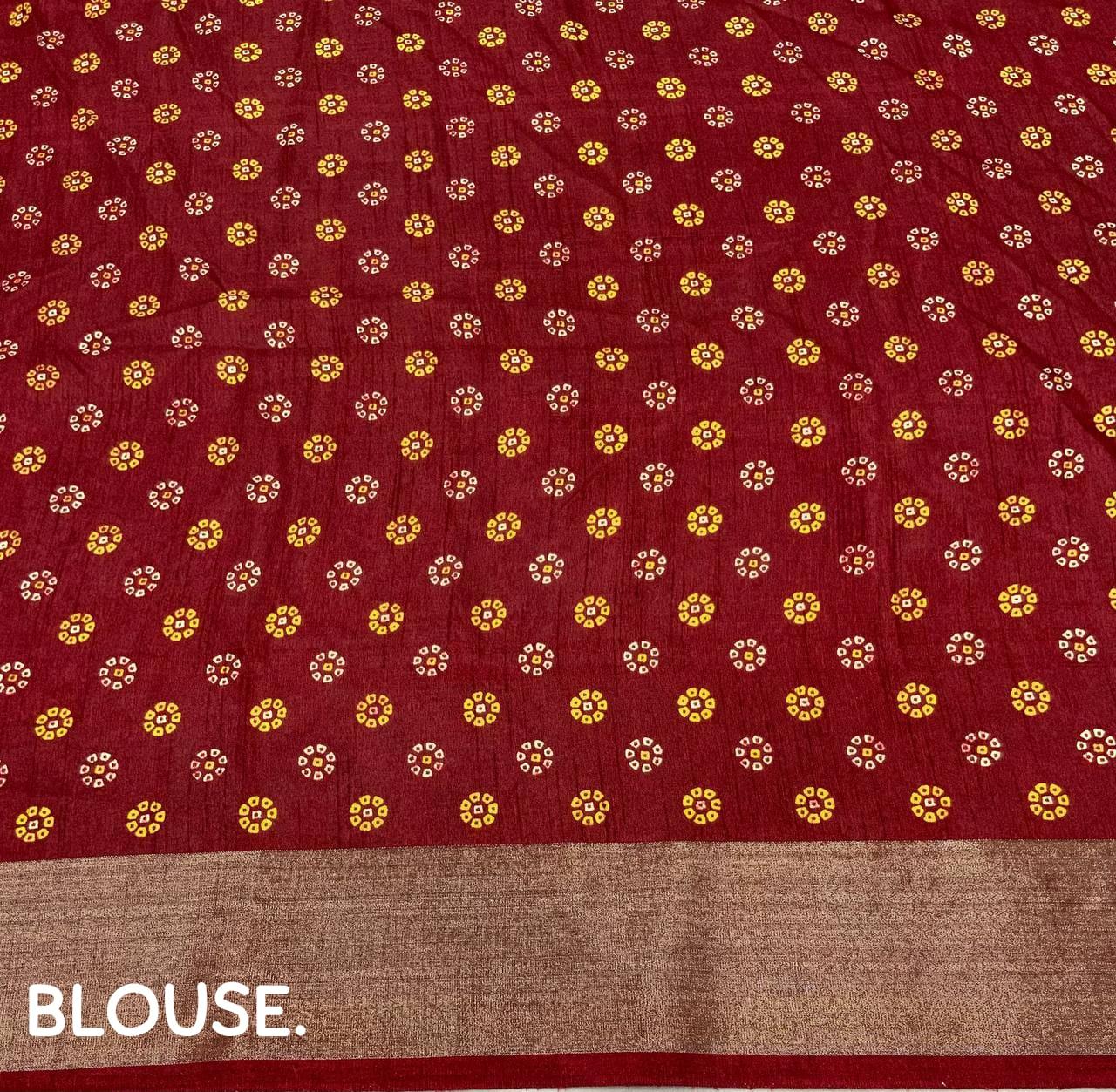 soft cotton crape Saree with bandhni prints and jaripattu woven border