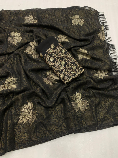 Georgette fabric with additional smoke work with beautiful leather foil with heavy tone to tone embroidary work blouse - Swaraas