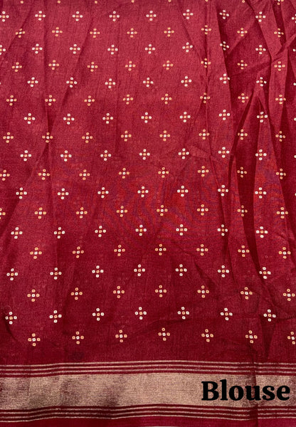 Soft Cotton Crepe Bandhani Print Saree with Mirror Work, Zari Border & Tassels – Swaraas.in