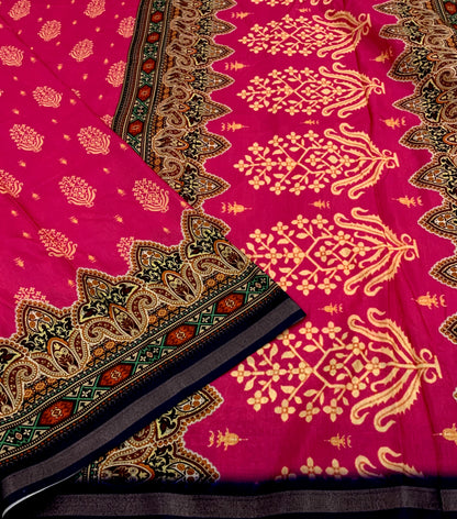 Pure Cotton Ajrakh Print Saree with Traditional Handcrafted Design – Soft & Breathable Ethnic Wear | Swaraas.in
