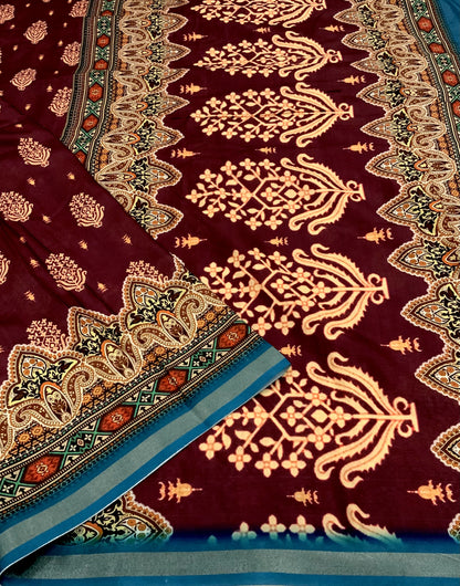 Pure Cotton Ajrakh Print Saree with Traditional Handcrafted Design – Soft & Breathable Ethnic Wear | Swaraas.in